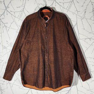 Di Nero Milano Orange Fine Tooth Corduroy Button Front Shirt